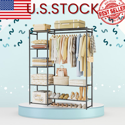 NEW Wardrobe Closet Portable Clothing Rack 4 Tier Shelves Storage Black