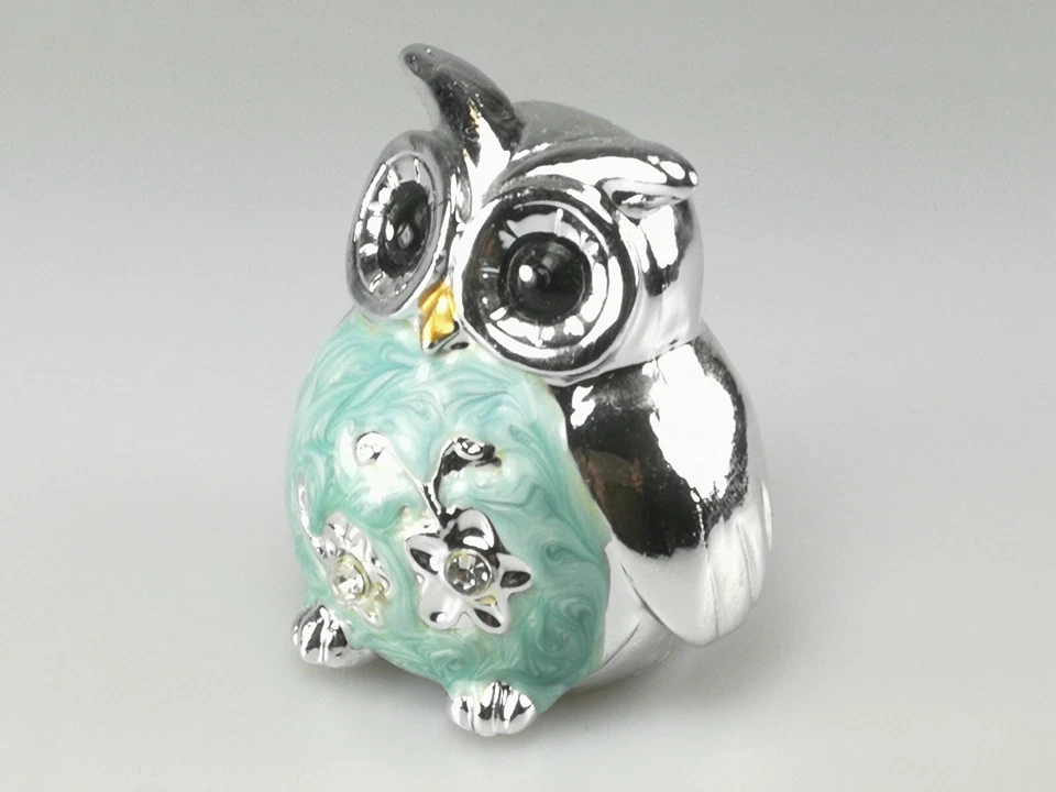 Eule blau silber 5 cm in Perlmutt Optik mit  Strass-Steinen - Dekofigur Eule🦉 - Bild 4 von 4