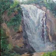 1948 Arnold Lahee (1888-1976) Impressionist Landscape Oil Painting WATERFALL