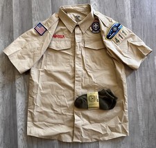 Boy Scouts of America Shirt Youth XL Tan Uniform Vented Patches Troop 411 Mn WI