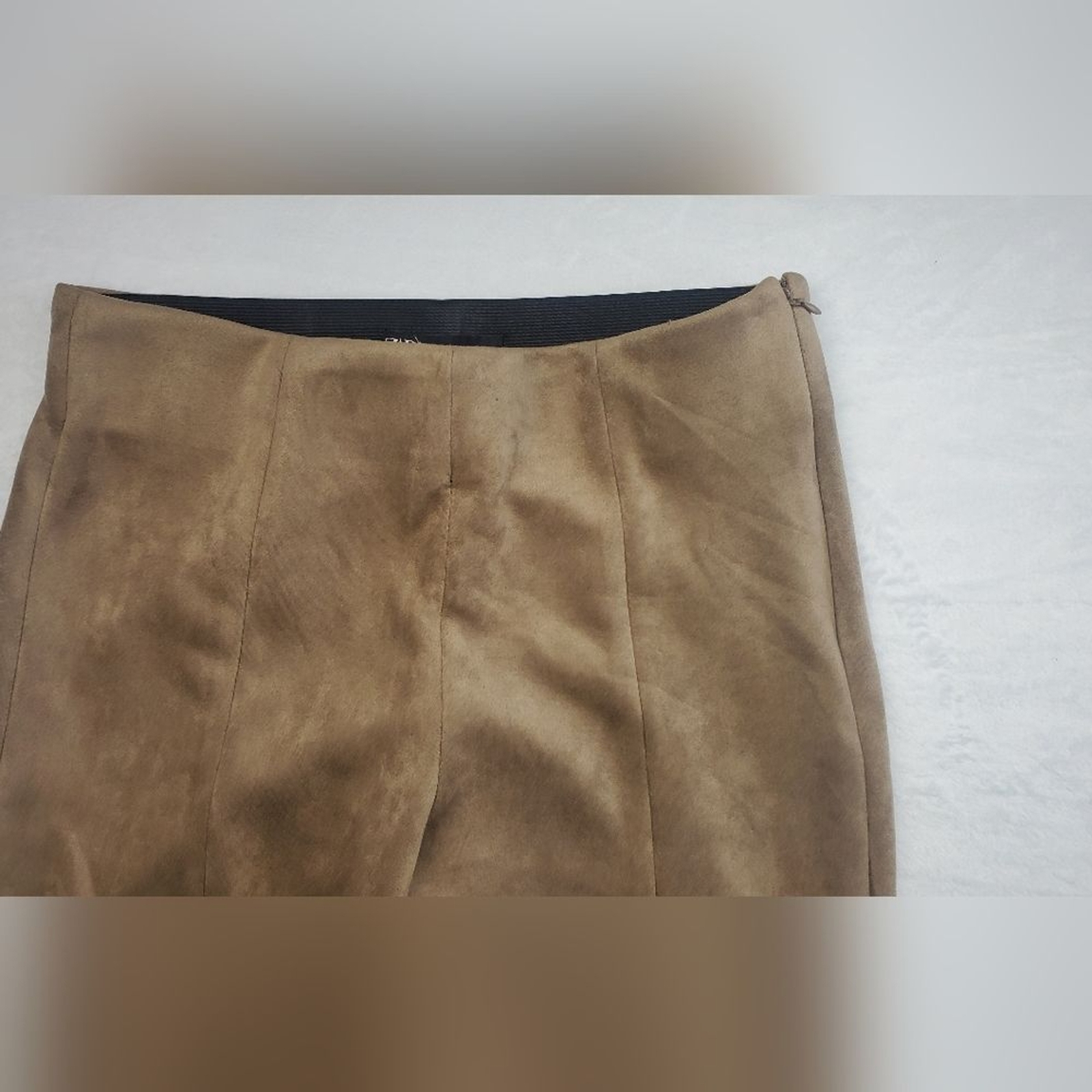 Zara Faux Suede High Rise cropped Pants tan Size L thumbnail 4