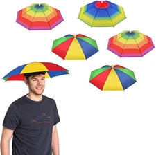 TSY TOOL 5 Pack Umbrella Hat with Head Strap, Funny Rainbow Colorful Waterproof