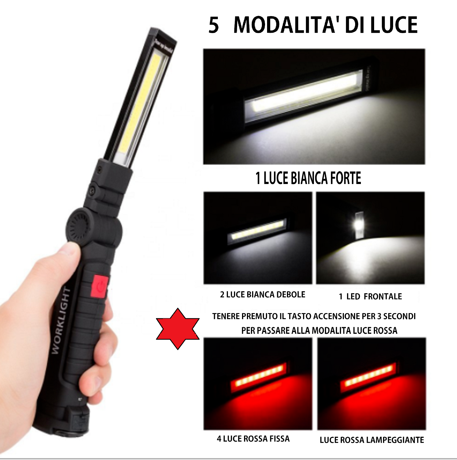 Cob Mini torcia portachiavi ricaricabile 7 modalità di illuminazione portatile con cavatappi e cacciavite, adatta per pesca, escursionismo e campeggio Ujs258
