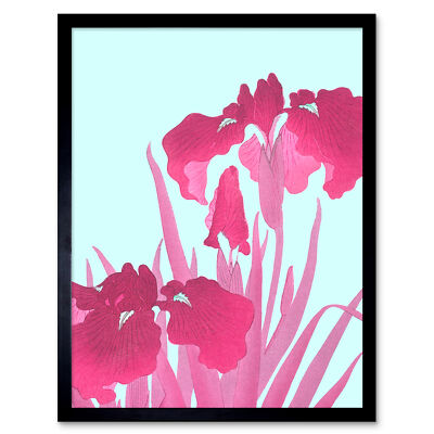 Ohara Koson rosa Iris Blumen Wandkunstdruck gerahmt 12x16