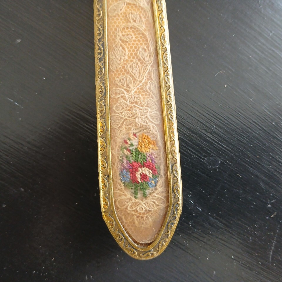 VINTAGE Dressing Table Vanity Set Petit Point Embroidery Hairbrush