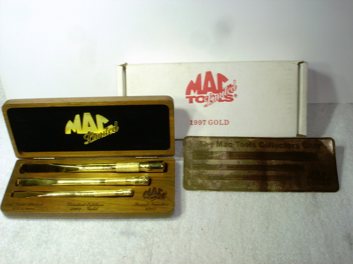 1997 MAC TOOLS Limited 24k Gold Plated Chisel Set In Wooden Box
