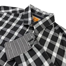Hugo Boss Orange Men s 100 Cotton Flip Cuff Button Shirt Black Plaid Medium