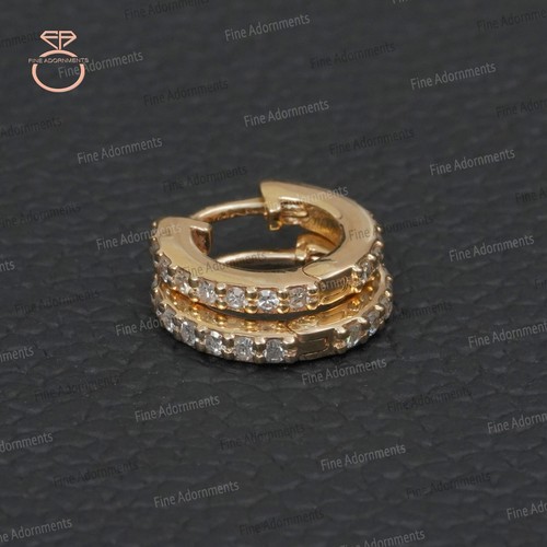 Pave Diamond Solid 14k Gold Huggie Hoop Earrings Dainty Gold Jewelry (Pair) New - Picture 7 of 10