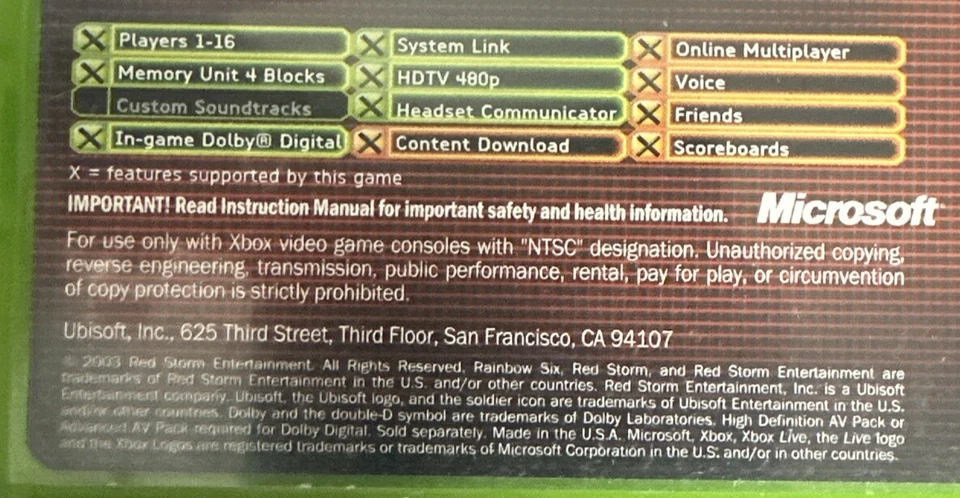 Tom Clancy's Rainbow Six 3 Xbox Game W/Manual Tested - Image 4 of 4