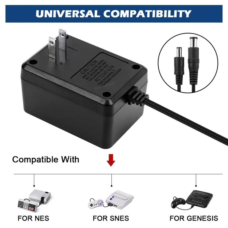 3IN1 Power Supply AC Power Adapter Cord for Nintendo NES SNES / SEGA SGENESIS US - Image 4 of 4
