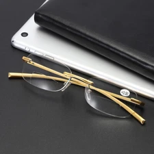 Mens Rimless Bifocal Reading Glasses Metal Readers Rectangle 1.0 1.5 2.0 2.5 3.0