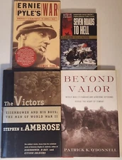 Lot of 4 Books WW II Ernie Pyle's War Seven Roads To He'll Beyond Valor Ambrose