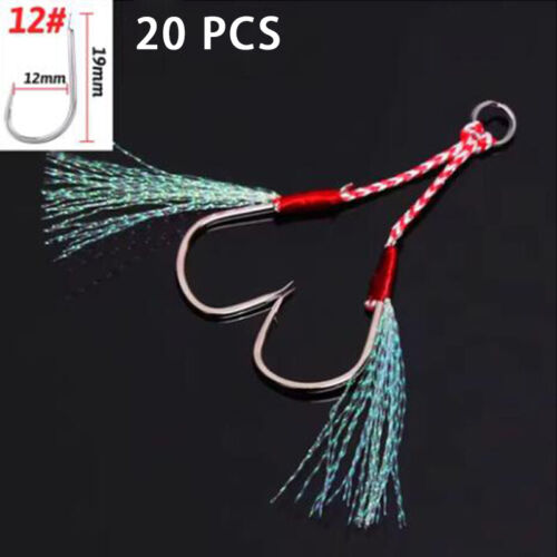 20pcs Iron Plate Hook Double Hook Feather Lure Fishing Tackle Sea Fishhook - Picture 15 of 32