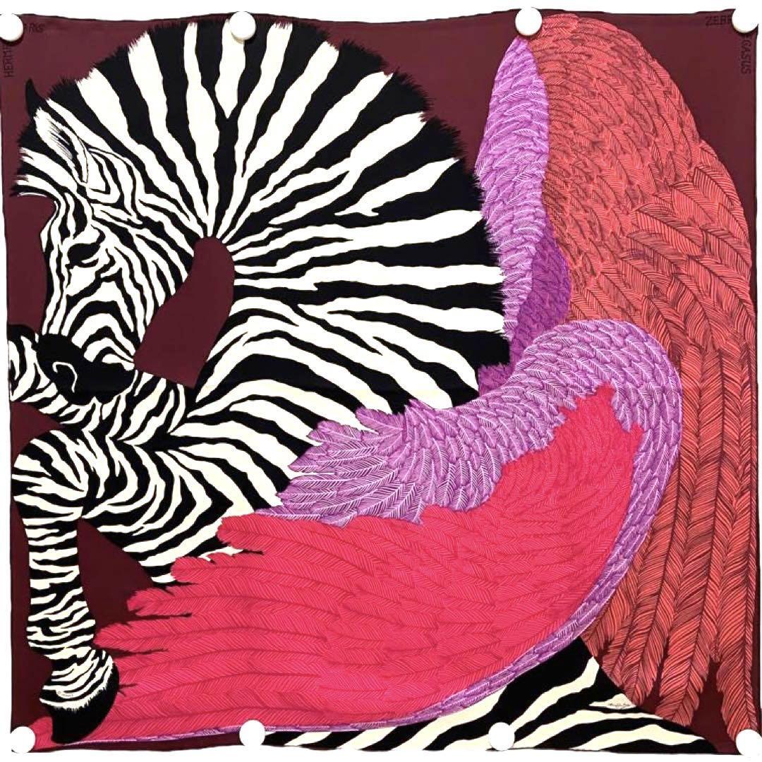 Hermes Scarf Zebra Pegasus Alice Shirley Animal Stole Wine Red