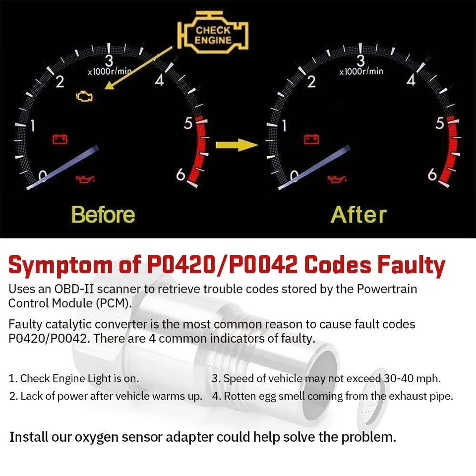 2X Oxygen O2 Sensor Spacer Adapter Catalytic Converter Fix Check Engine Light - Imagen 4 de 4