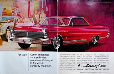 #ad 1965 Mercury Comet Car Red Cyclone V 8 Automobile Vintage 60s 2 Page Print Ad $19.99