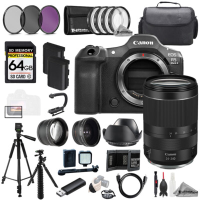 Canon EOS R5 II + 24-240mm f/4-6.3 IS USM Lens+64GB+Ext Bat+9 PC Filter-MEGA Kit