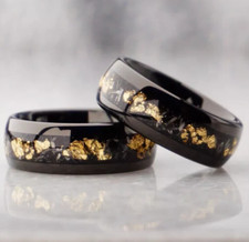 Men's 8mm Tungsten Black Gold Leaf  Meteorite Comfort-Fit Polished Wedding Band