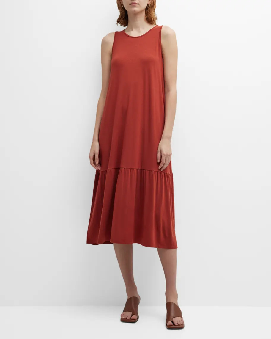 New XL Eileen Fisher Picante Red Tencel Jersey Flounce Tank Midi Travel Dress