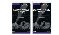 200 BCW REGULAR/SILVER COMIC BOOK BAGS 7 1/8" X 10 1/2" 2 PACKS