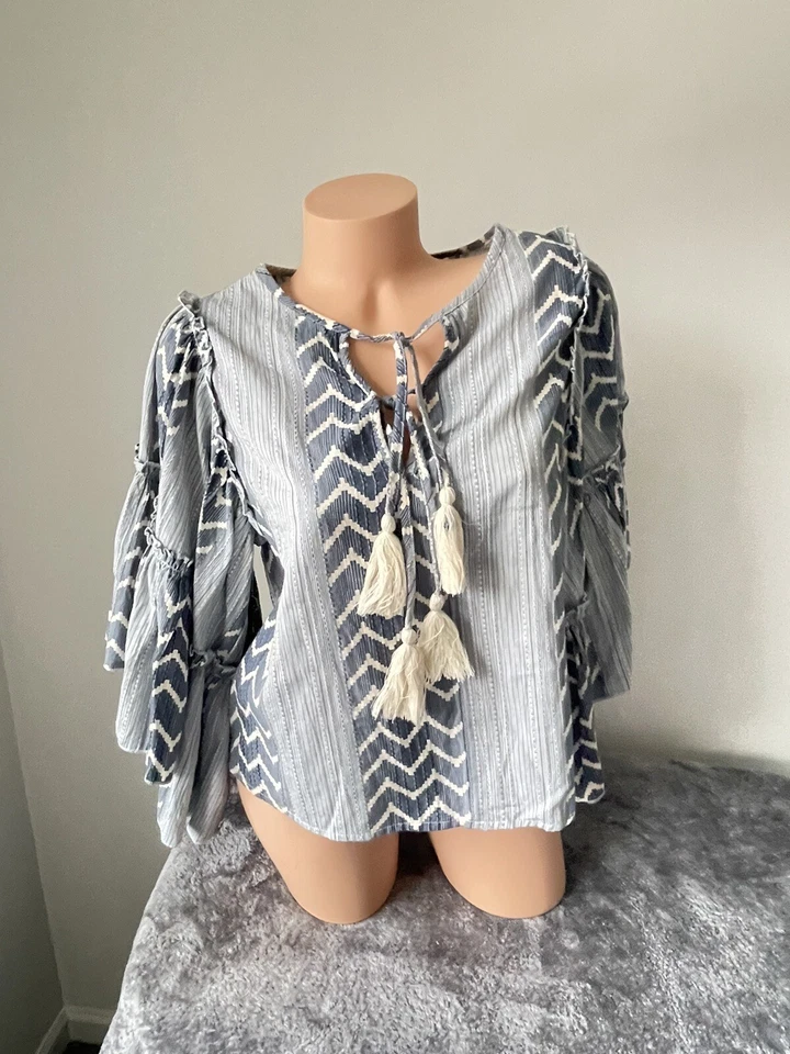 DE COLECCIÓN HAVANA Anthropologie Boho Top S Borla Estilo CAMPANA Volantes MANGA Hada Foto 2 de 4