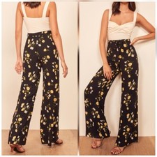 NWD REFORMATION Piazza Black Yellow Floral Print STARRY Wide Leg Belted Pants 8