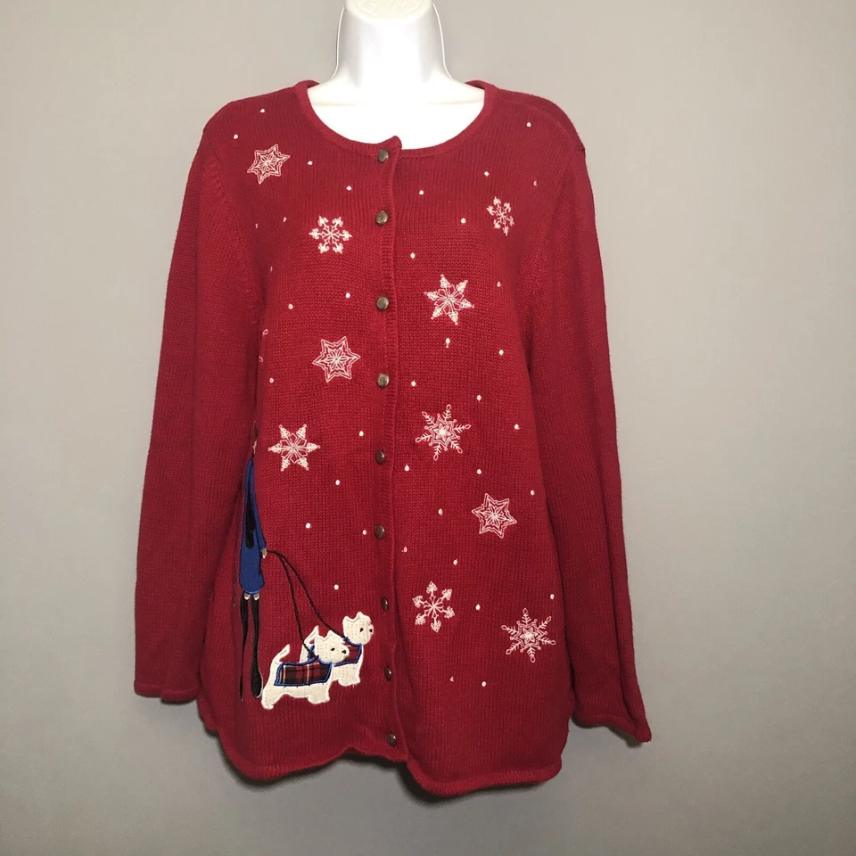 Suéter De Colección Años 80 Informal Esquina Moda Niña Invierno Vacaciones Rojo 1X Perro Bordado Foto 2 de 4