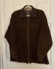 Brandon Thomas Cordoroy Jacket Zip Y2K VTG Cotton Flannel Lined 1X Leather Men’s