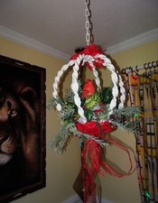 Vintage Handmade Hanging Christmas Macrame Cardinal Bird red bow holly berries