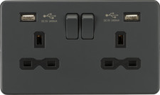 Knightsbridge 13A 2G switched socket with dual USB charger A + A Anthracite S...