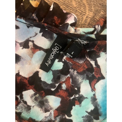 Relativity Floral Print Sleeveless Blouse Ruffle Neck Casual Top Size L - Picture 2 of 3