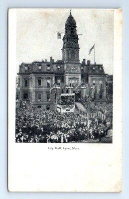 Lynn MA Massachusetts City Hall Crowd Memorial Day Undivided Postcard c.1905