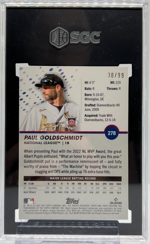Paul Goldschmidt Beckett Graded 10 Gem Mint Viola Rifrattore #30/99 - 2023 Topps - Foto 3 di 3
