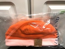 Lands End Fleece Cap Beanie FLAMINGO ORANGE with a Pink Brim Kids Size SMALL