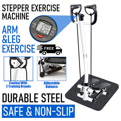 Mini Stepper Exercise Machine Stair Equipment with Resistance Bands, Mat & LCD