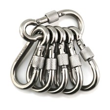 6 Pcs 1/4" Heavy Duty Locking Carabiner Clips 316 Stainless Steel Outdoor Marine