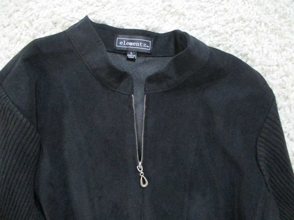Elementz Jacket Womens Large Black Zip Up Corduroy Pockets Long Sleeve Polyester - Image 2 of 4