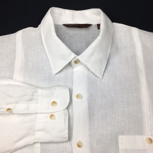 Perry Ellis Shirt Mens Large White 100% Linen Long Sleeves