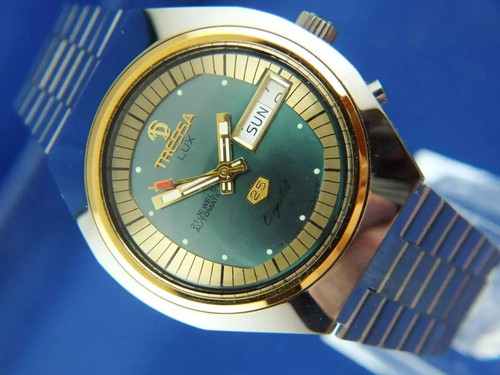 Tressa Lux Crystal Automatic Watch Vintage Retro Swiss 1970s NOS Cal AS 5206