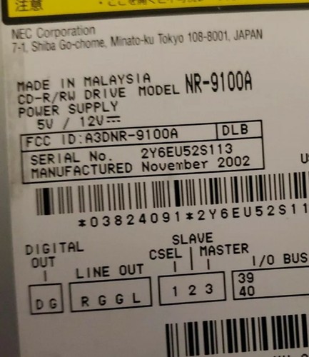 NEC CD - R/RW DRIVE (NR-9100A) Desktop Disk Drive - Picture 4 of 6