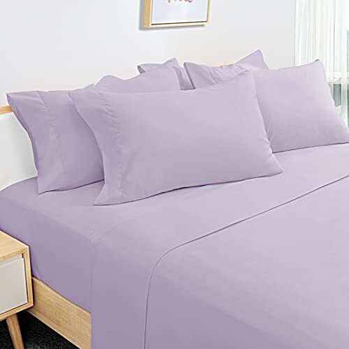 6 Pieces Lightweight Easy Care Microfiber Bed Sheets Set(Queen, Lavender),
