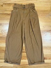 Uniqlo Brown Women’s Size 4 Trousers Belted Pleated 100% Cotton Wide Leg