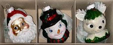 Christopher Radko Shiny Brite 3 Christmas Ornaments Santa Snowman Reindeer New