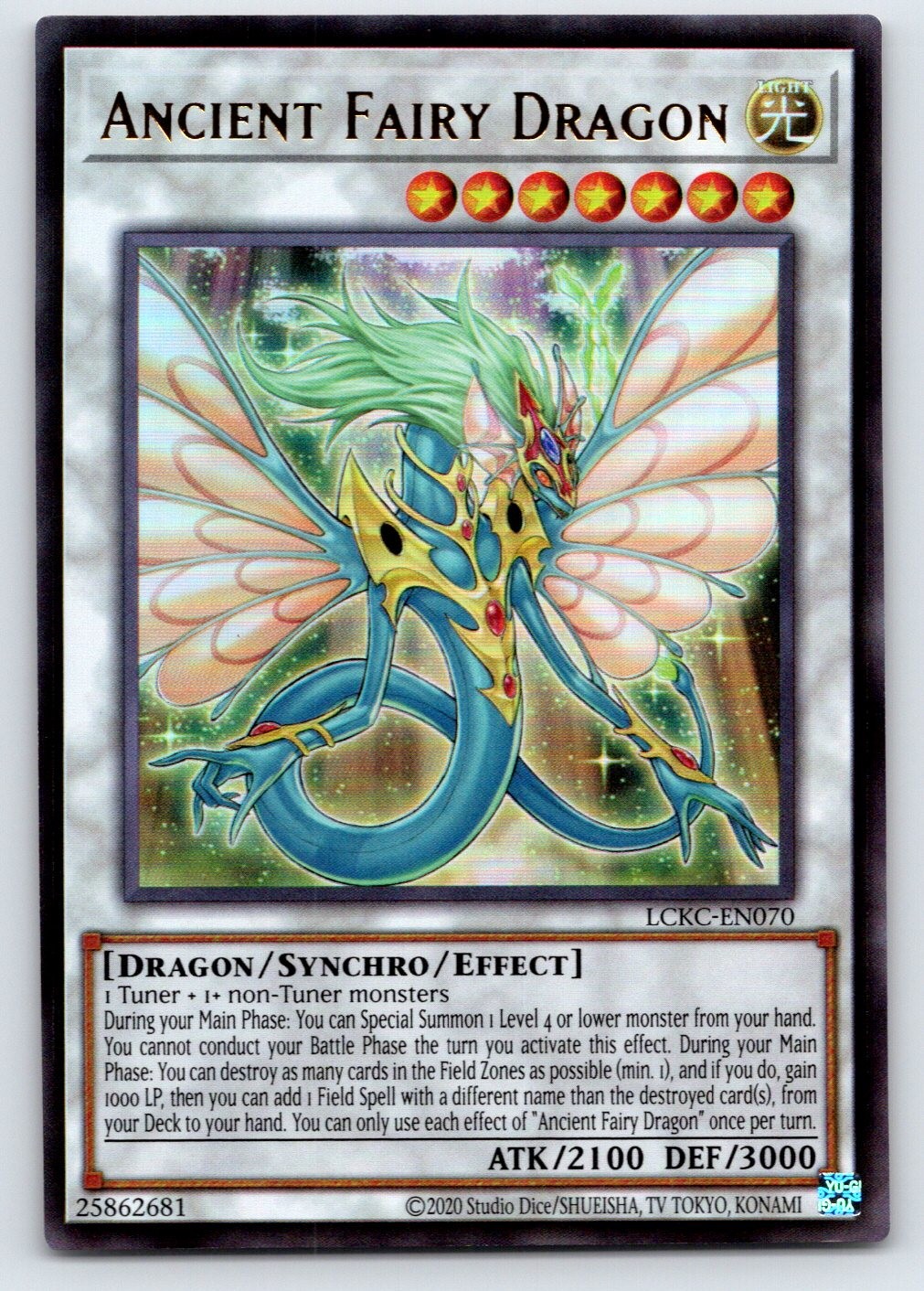 Ancient Fairy Dragon LCKC-EN070 YuGiOh Legendary Collection Kaiba Mega Pack trading card — raw and PSA graded price guide