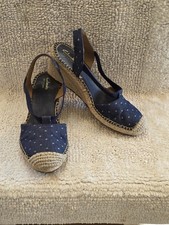 Clarks Artisan Blue Denim Womens 7.5 Stretch Slingback Espadrille Wedge Sandals