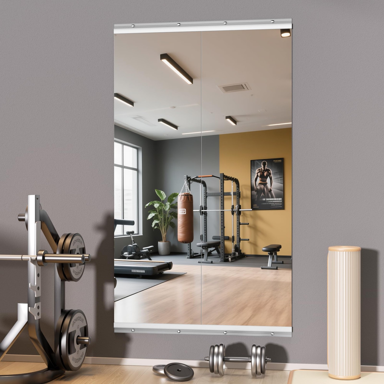 Home Gym Mirror 55" L x 17" W - 2PCS Large Full Body Mirror for Yoga, Fitness...
