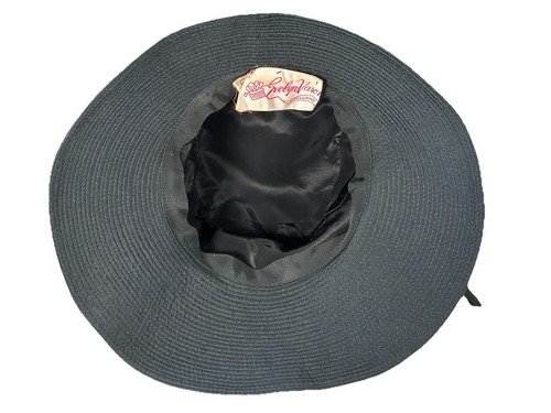 VTG 60s Evelyn Varon Polka Dot Hat Black Metallic Bucket Wide Gold Silver Bow XS - Picture 6 of 8