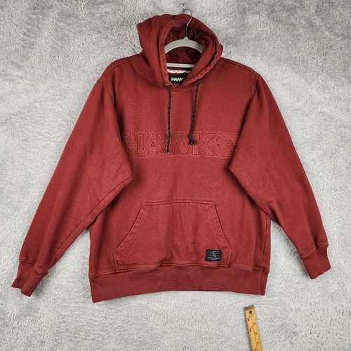 Vintage Tony Hawk Hoodie Mens Medium Red Embossed Logo Pullover Skateboard Y2k