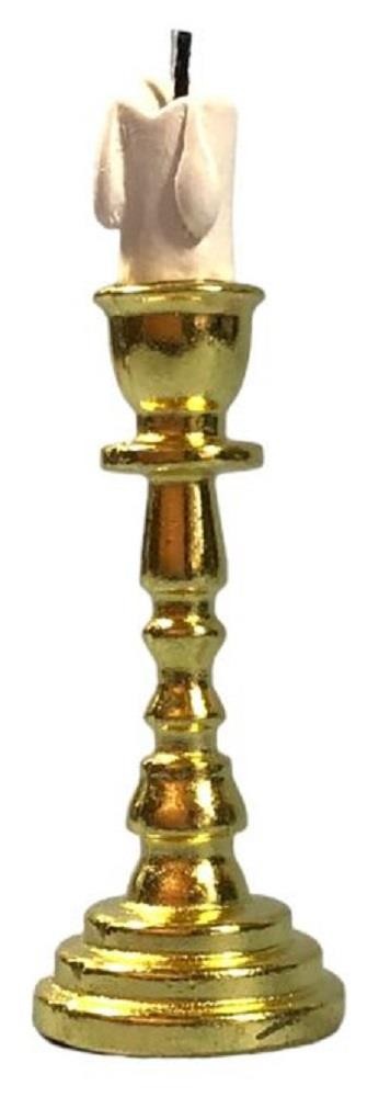 Dolls House Pillar Candle on Tall Gold Candlestick Ornament Church Accessory