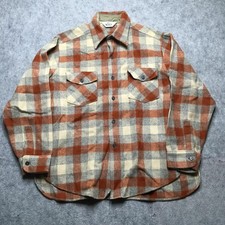Vintage Woolrich Shirt Mens XL Orange Gray Plaid Wool Flannel Button Heavyweight